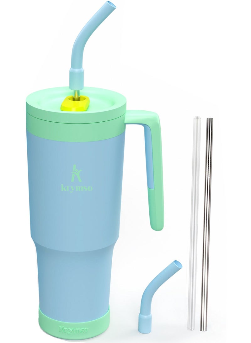 KRYMSO 1200ml Stainless Steel Tumbler with Handle, Straw Lid, Silicon Base, Vacuum Insulated, Leak-Proof, Reusable Travel Mug for Coffee, Smoothie, Water, Iced Drinks - Image 1